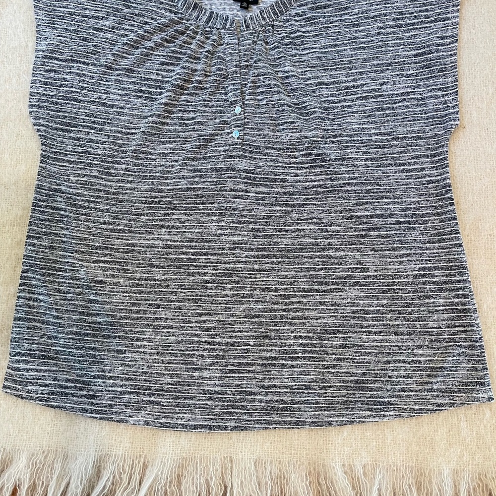 Bobeau Black and White Striped Blouse